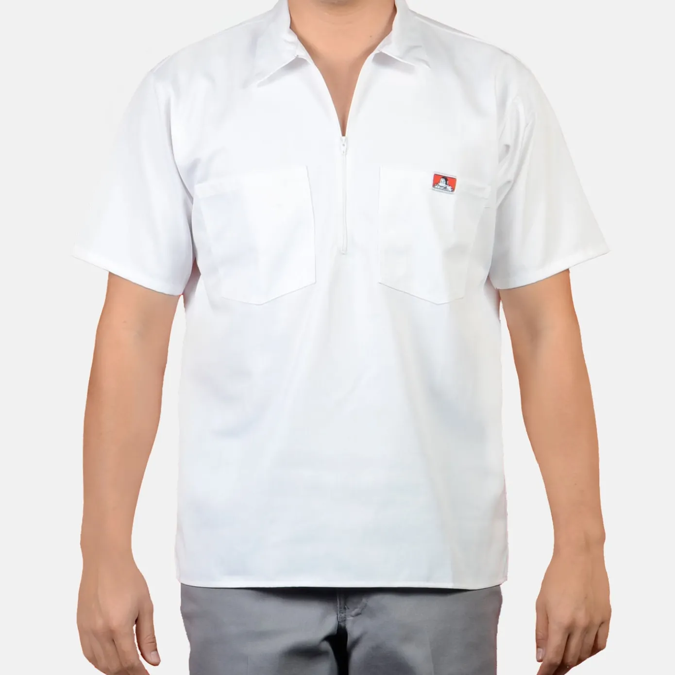 Short Sleeve Solid 1/2 Zip Shirt - White