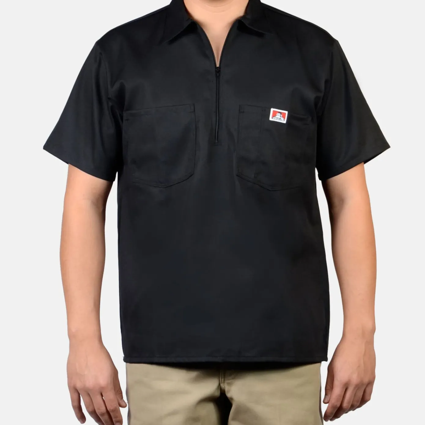 Short Sleeve Solid 1/2 Zip Shirt - Black