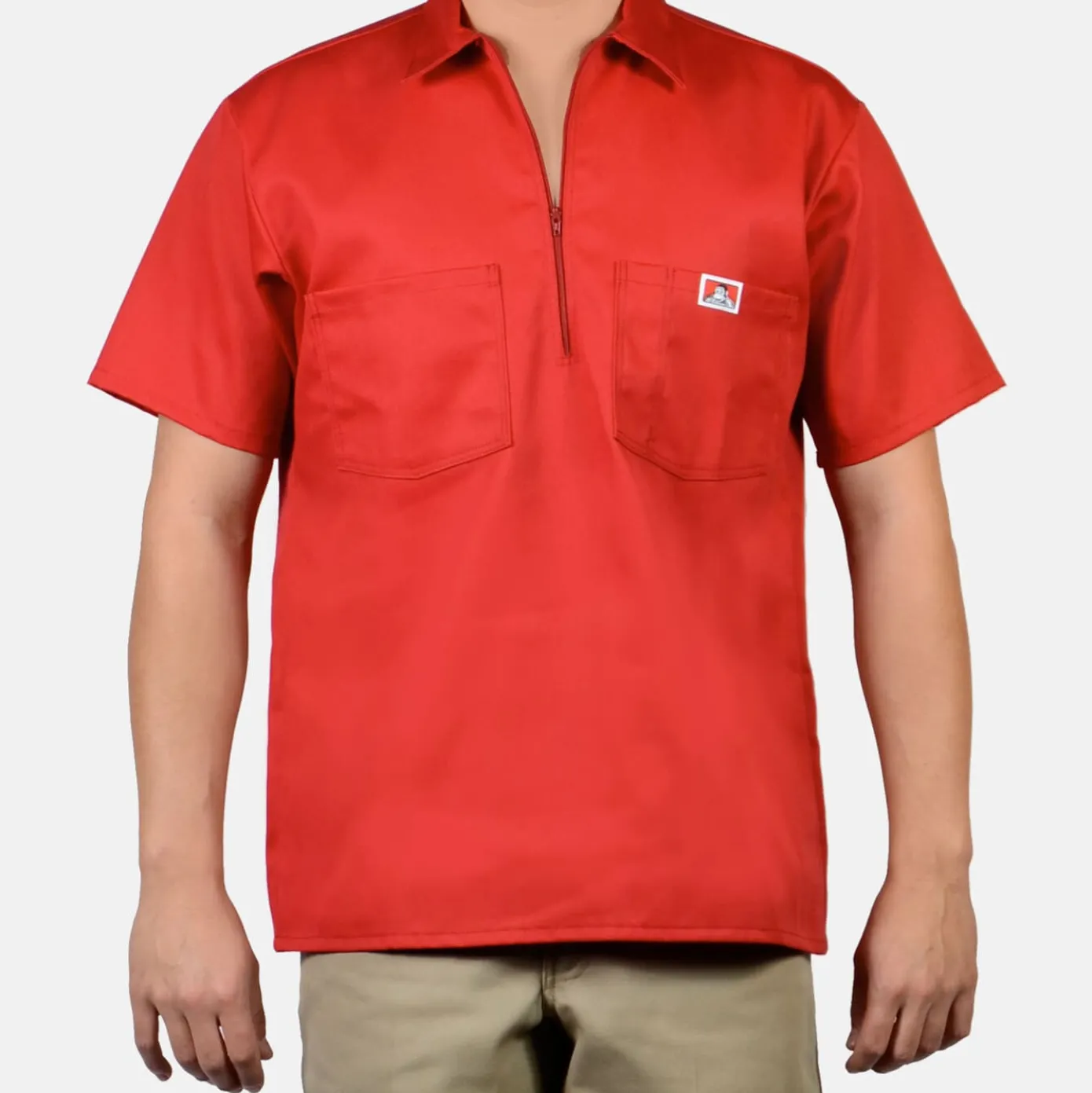 Short Sleeve Solid 1/2 Zip Shirt - Red