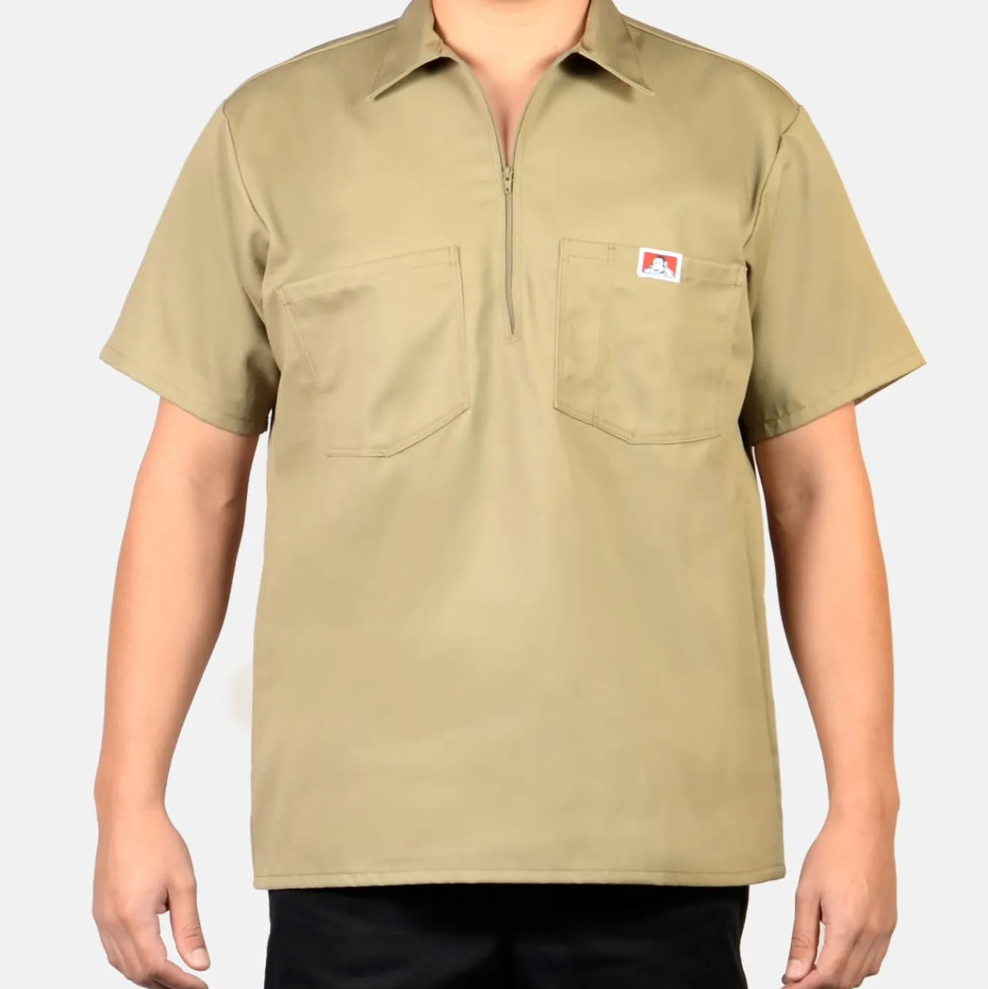 Short Sleeve Solid 1/2 Zip Shirt - Khaki