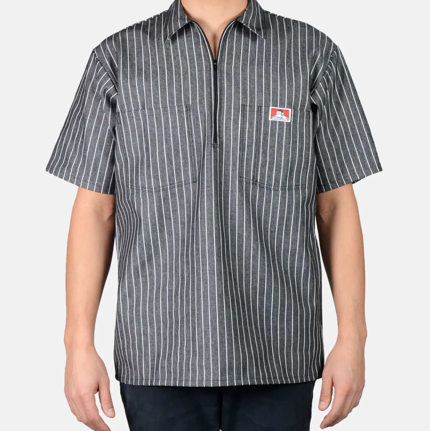 Short Sleeve Striped 1/2 Zip Shirt - Butcher Stripe